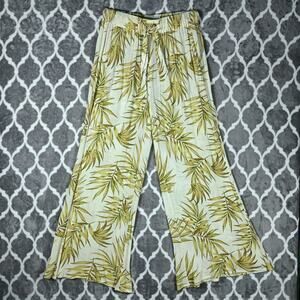 Rip Curl Wide Leg Pants Women Medium Tropical Palm Print Beach Resort Gauze